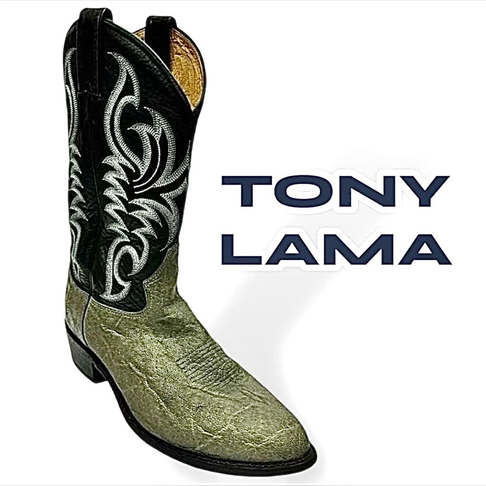 Tony Lama Mens Vintage 2-Tone Exotic Elephant Leather Cowboy Boots  10EE